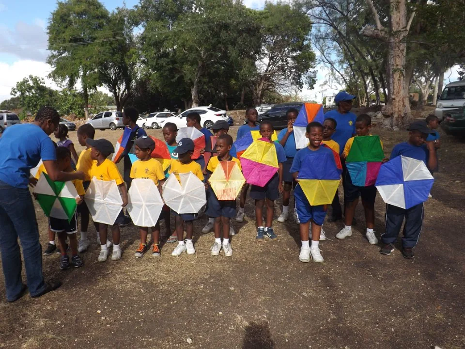 Children showing their finished kites at Hazelwood.
