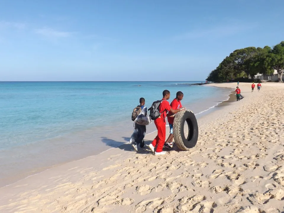 Scouts taking part in a coastal cleanup.